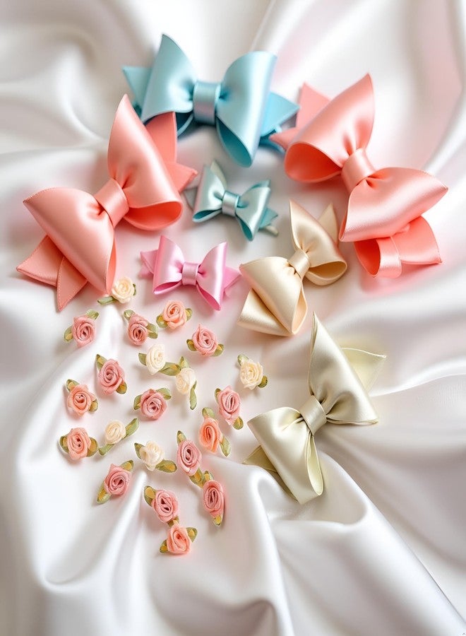 WaigN 100Pcs 15mm Multicolor Mini Rose Satin Bows, DIY Sewing and Craft Appliques for Wedding Decor, Bridal Gifts, Fabric Ribbon Accessories, Hair/Bouquet Decoration - Image 5